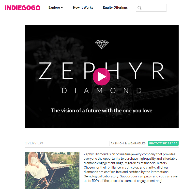 Zeyphyr Diamond Indiegogo Campaign