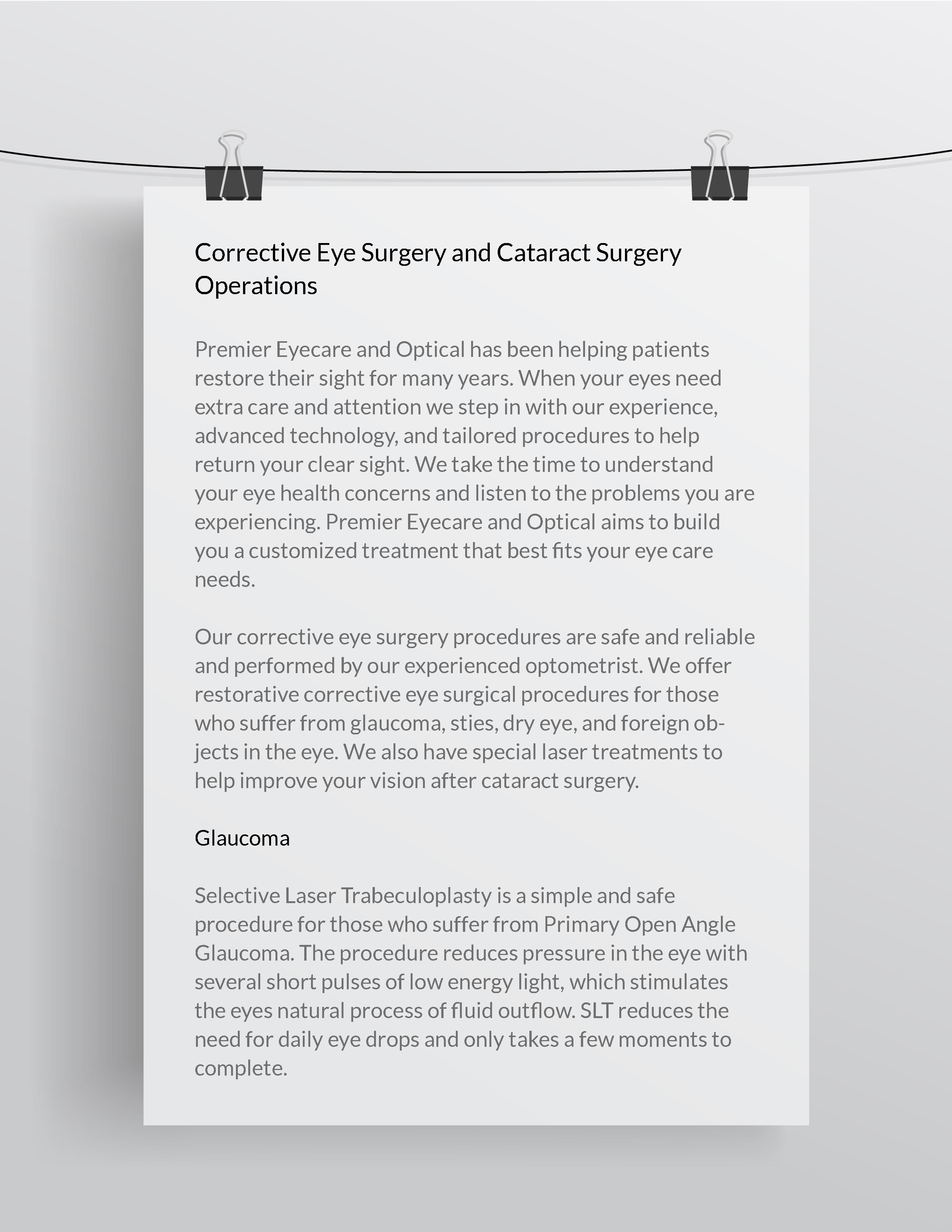 Premier Eyecare and Optical Content
